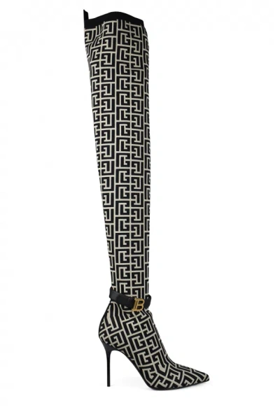 Balmain Raven Monogrammed Thigh-high