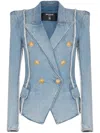 Balmain Tailored Jacket With Peak Lapels And Frayed Edges In Blue