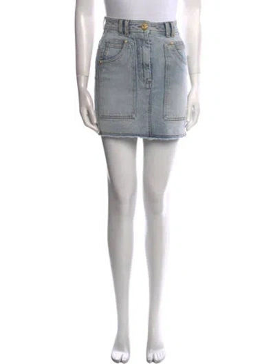 Pre-owned Balmain Raw-edge Trim Mini Skirt In Blue