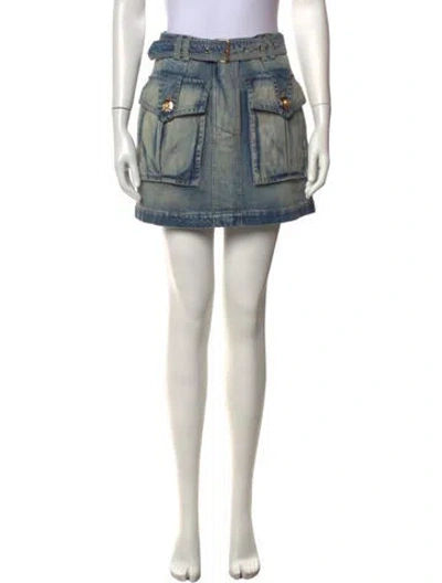 Pre-owned Balmain Raw-edge Trim Mini Skirt In Grey