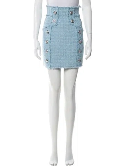Pre-owned Balmain Raw-edge Trim Mini Skirt W/ Tags In Blue
