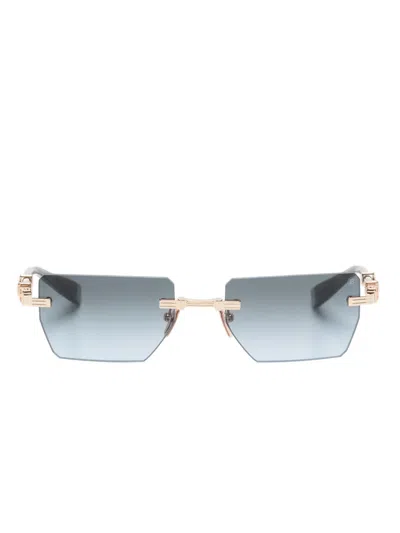 Balmain Rectangle-frame Sunglasses In Gold