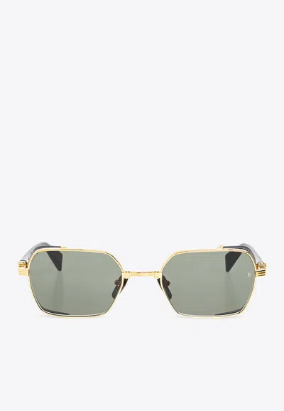 Balmain Rectangular Titanium Sunglasses In Gray
