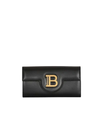 Balmain B Buzz Wallet On Chain In Calfskin Leather In 0pa Noir
