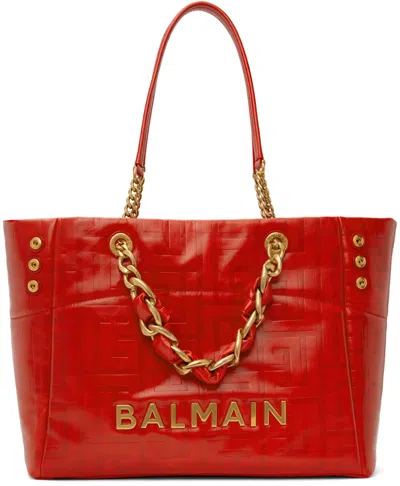 Balmain Red 1945 Soft Cabas Tote In 3ac Rouge