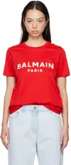 Balmain Logo Printed Buttoned Jersey T-shirt In Mcz Rouge/blanc
