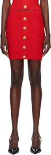 Balmain Red Buttoned Knit Miniskirt In 3kb Rouge Vif