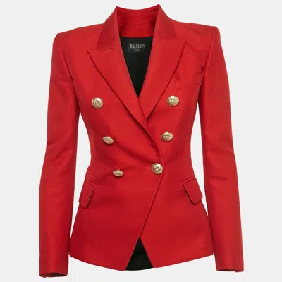 Pre-owned Balmain Red Crepe Double Breasted Blazer S
