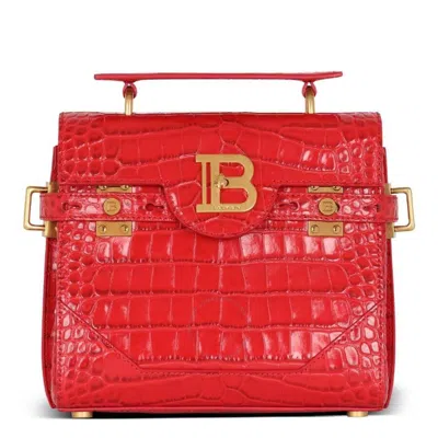 Balmain Croc-embossed Leather B-buzz 23 Shoulder Bag In Red
