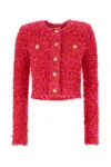 Balmain Cropped Tweed Jacket In Red
