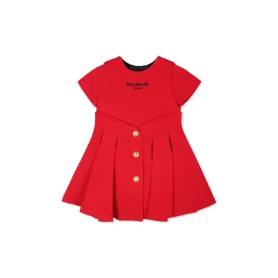Balmain Red Dress For Baby Girl With Logo