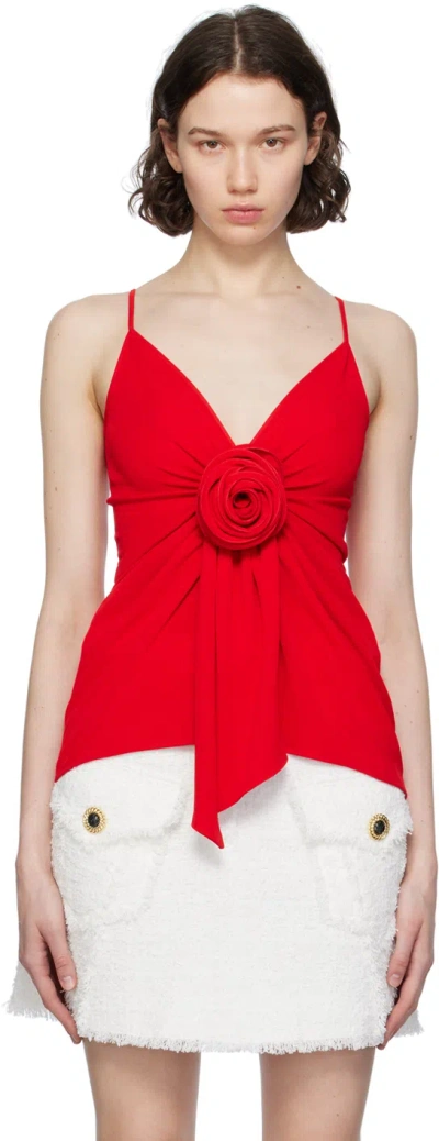 Balmain Red Floral Tank Top In 3cf Rouge