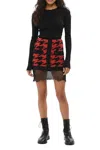 Balmain Red Houndstooth Mini Skirt In Red