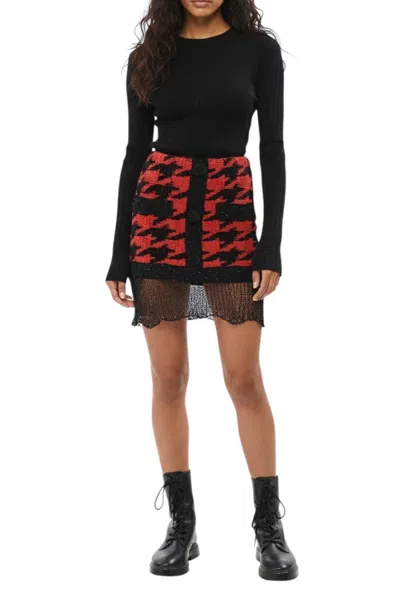 BALMAIN RED HOUNDSTOOTH MINI SKIRT
