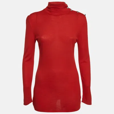 Pre-owned Balmain Red Knit Turtle Neck Pullover L