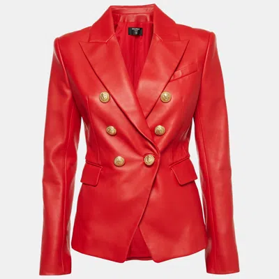 Pre-owned Balmain Red Leather Double Breasted Blazer M