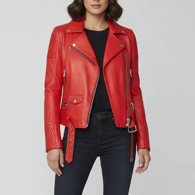 Pre-owned Balmain Red Leather Quilted Biker Jacket Xs