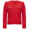 Balmain Buttoned Tweed Jacket In Red