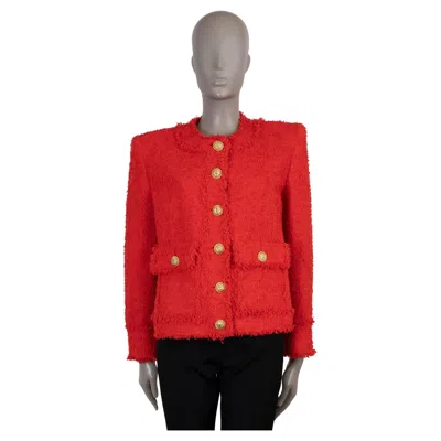 Pre-owned Balmain Red Polyamide 2024 Cropped Tweed Jacket 44 L