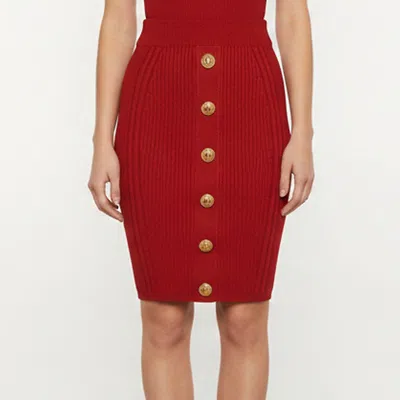 Pre-owned Balmain Red Rib Knit Embellished Short Skirt S