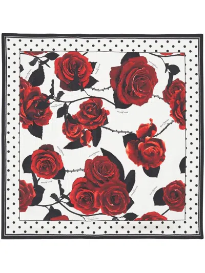 Balmain Red Roses & Polka Dots Scarf 90x90 Accessories