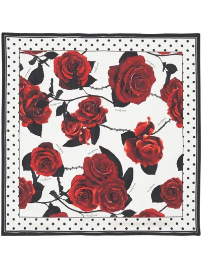 Balmain Red Roses & Polka Dots Scarf 90x90 Accessories