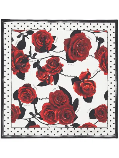 Balmain Roses And Polka Dot Scarf In White
