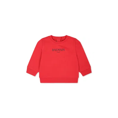 Balmain Red Sweatshirt For Babykids With Logo