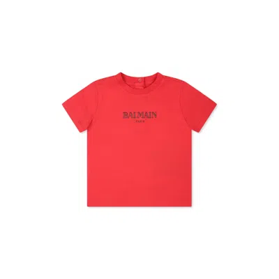 Balmain Red T-shirt For Babykids With Logo