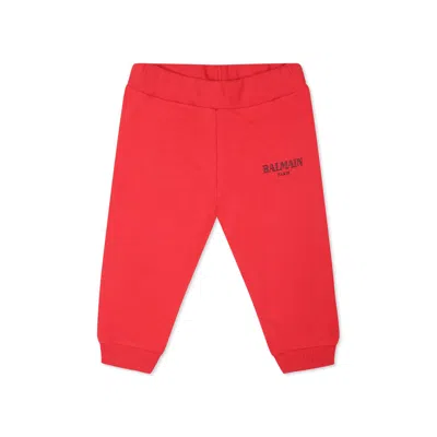 Balmain Red Trousers For Babykids With Logo