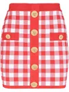 Balmain Vichy Buttoned Mini Skirt In Red