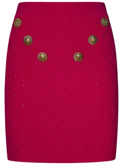 Balmain Red Viscose Blend Ribbed Knit Mini Skirt In Pink
