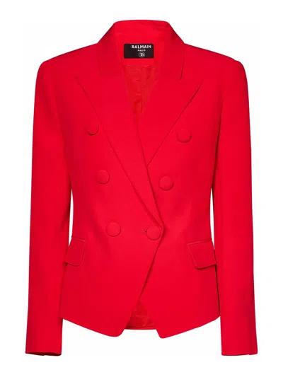 Balmain Red Viscose Crepe 6-button Fitted Jacket