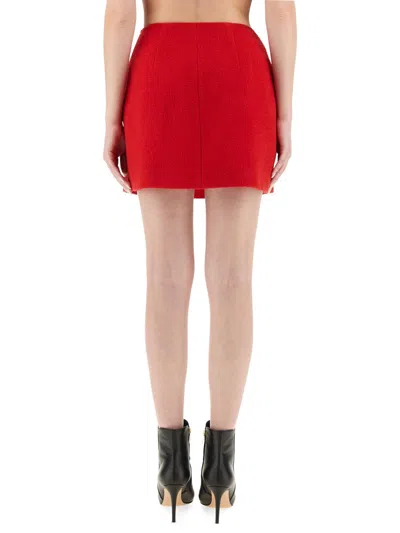 Balmain Red Wool Skirt