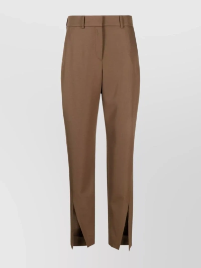 Balmain Refined Tapered Leg Pleated Trousers In Brown