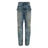 Balmain Regular Biker Denim Pants In Blue