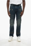 Balmain Regular Fit Biker Jeans With Visible Stitching 18cm In Blue