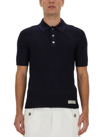 Balmain Polo With Logo Patch In Blue