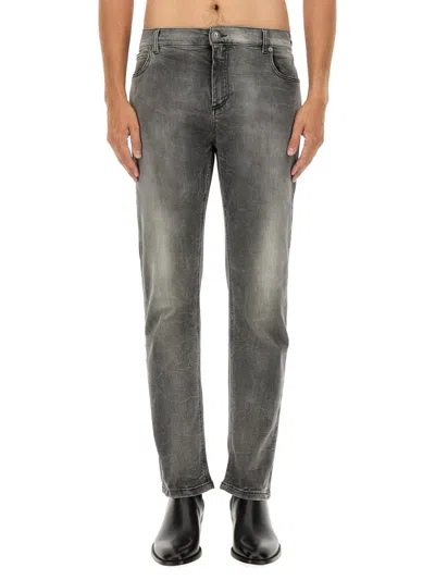 Balmain Regular Fit Cotton Stretch Denim Jeans In Gray