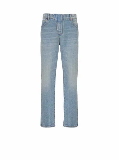 Balmain Straight Whiskering Faded Belt Loops Pockets In Blue