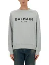 Balmain Regular Fit Flocked Logo Sweatshirt In Gray