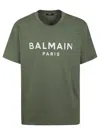 Balmain Green Crewneck T-shirt With Logo Lettering On The Front