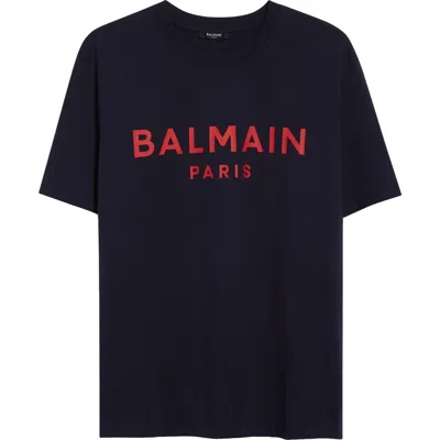 Balmain Regular Fit Logo Graphic T-shirt In Blue