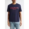 Balmain Blue Crewneck T-shirt With Logo Lettering Print On The Front