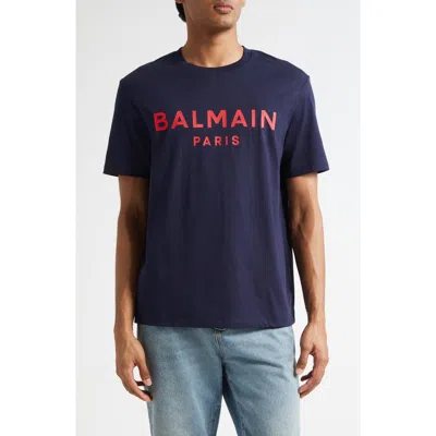 Balmain Paris Print T-shirt Short Sleeves In Blue