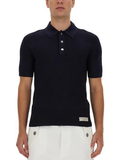 Balmain Regular Fit Polo With Logo Patch In Blue