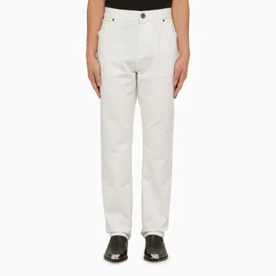 Balmain Logo-embroidered Straight-leg Jeans In White