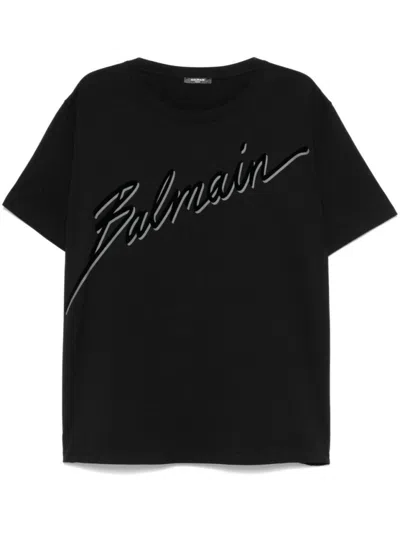 Balmain Men Black T-shirt With Logo Lettering On The Front In Cotton Man In Multi
