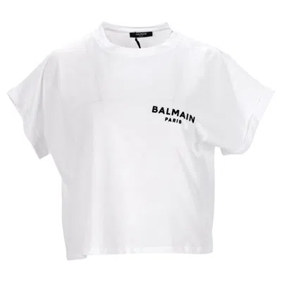 Balmain Relaxed-fit Cotton Crop Top With Logo Detailing In White