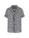 Balmain -style Relaxed Fit Shirt Collar Mini Short-sleeve Button-up With Piped Trim In Black